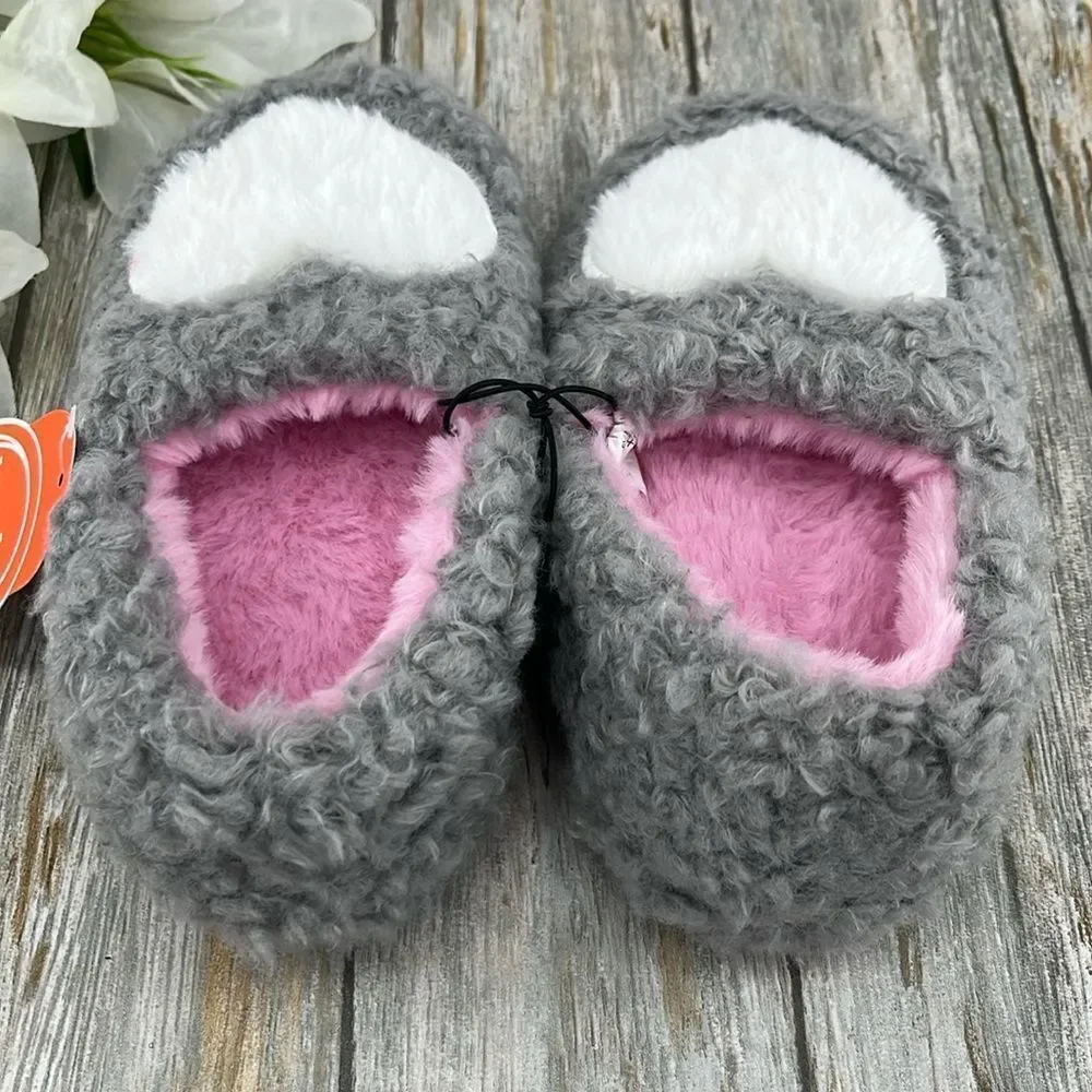 Toddler Girls Sherpa Faux Fur Fuzzy Heart Slippers Shoes Size 11/12